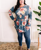 Long Sleeve Babydoll Top In Blue Florals - Body By J'ne