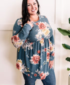 Long Sleeve Babydoll Top In Blue Florals - Body By J'ne