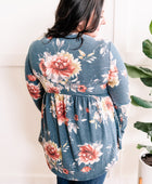Long Sleeve Babydoll Top In Blue Florals - Body By J'ne