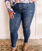 Tummy Control Frayed Hem With Side Slit Skinny Judy Blue Jeans - Body By J'ne