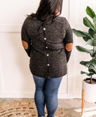 Button Back Top With Elbow Patch Sleeve Detail In Heathered Charcoal - Body By J'ne