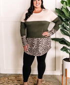 Color Block Tunic With Button Detailed Back In Olive & Animal Print - Body By J'ne