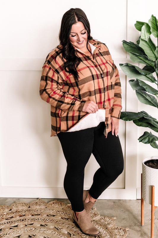 Minky Soft Plaid Shacket In Tan Tartan Check - Body By J'ne