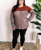 Waffle Knit Long Sleeve Top In Rust & Beige With Snowflake Detail - Body By J'ne