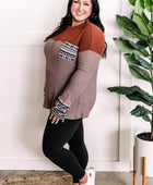 Waffle Knit Long Sleeve Top In Rust & Beige With Snowflake Detail - Body By J'ne
