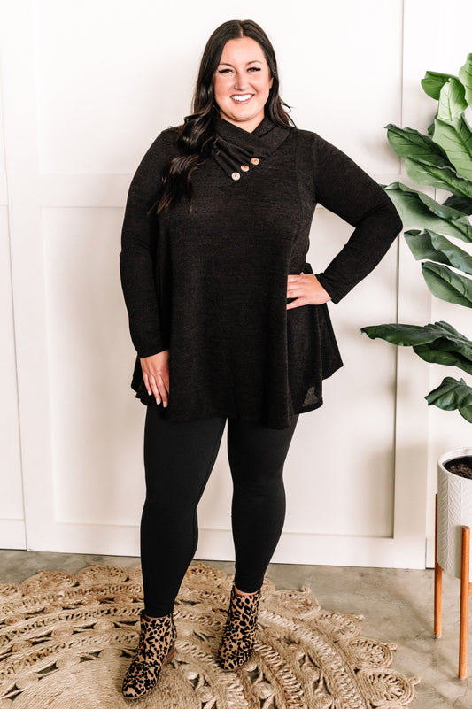 Crossover Cowl Neck Fit & Flare Tunic Sweater In Black - Body By J'ne