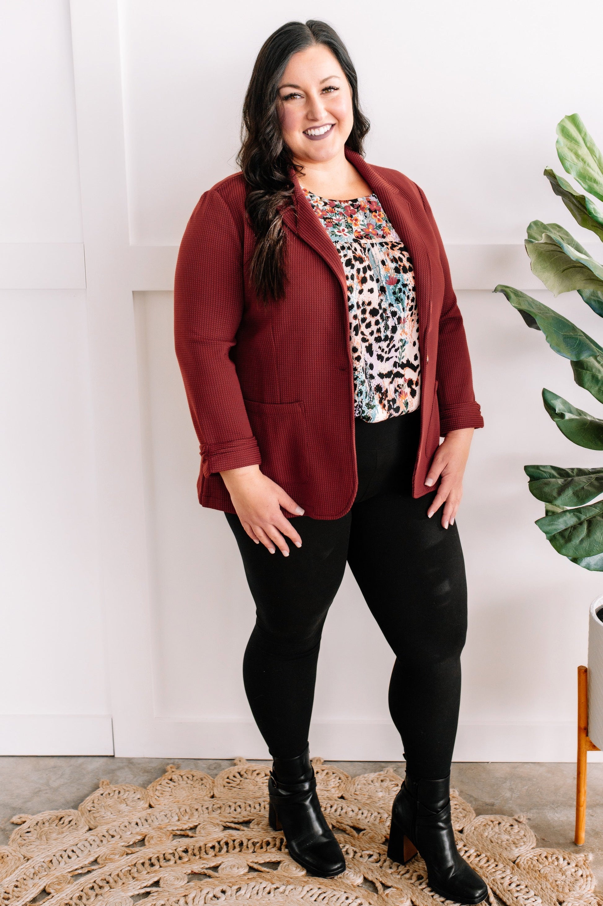 Textured Blazer With Pockets In Lingonberry - Body By J'ne