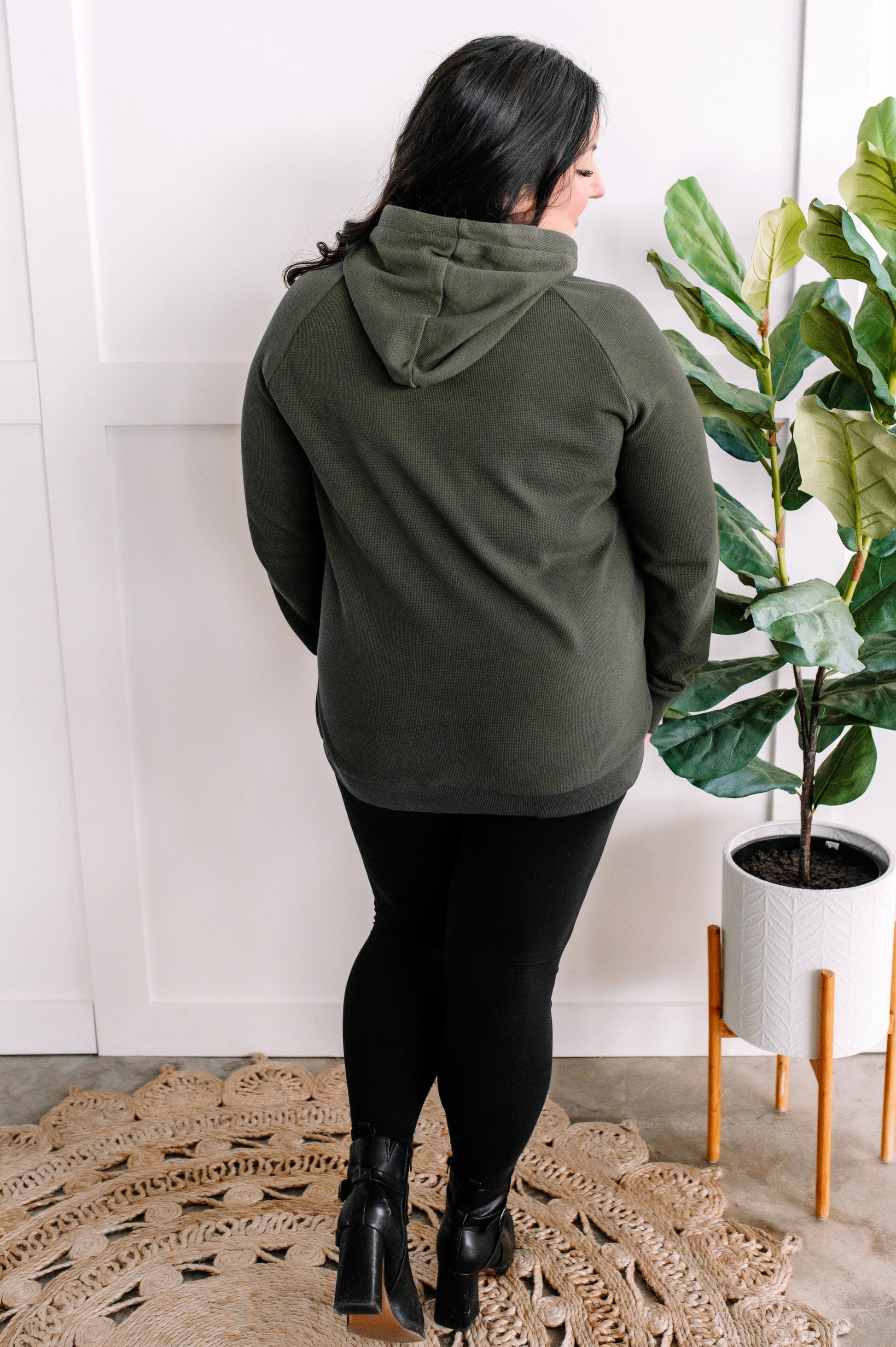 Thermal Pullover Hoodie With Zipper Detail In Olive - Body By J'ne