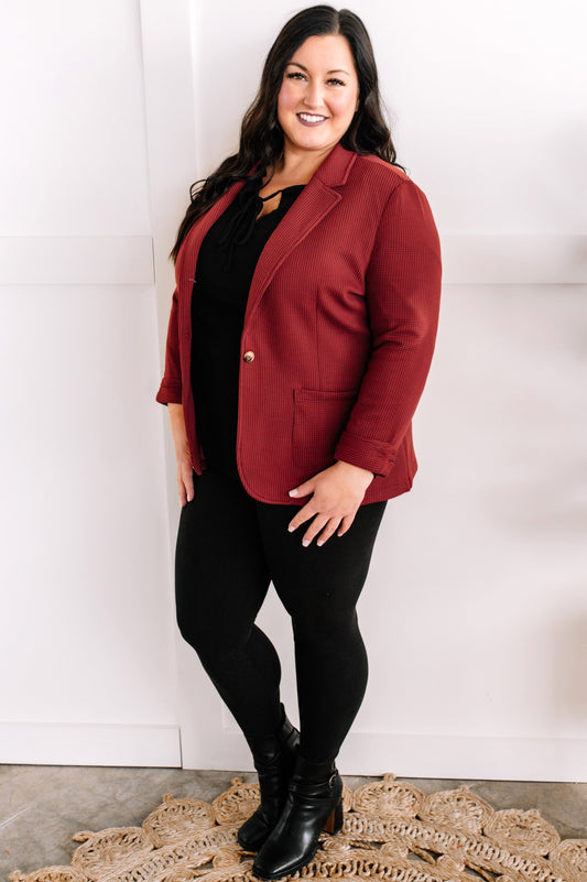 Textured Blazer With Pockets In Lingonberry - Body By J'ne