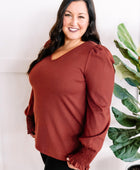 V Neck Top With Smocked Sleeve Detail In Urban Rose - Body By J'ne