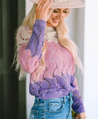 Color Block Hollowed Knitted Loose Sweater - Body By J'ne
