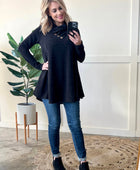 Crossover Cowl Neck Fit & Flare Tunic Sweater In Black - Body By J'ne