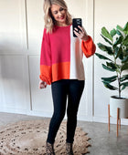 ColorBlock Knit Sweater In Pink, Orange & Ivory - Body By J'ne