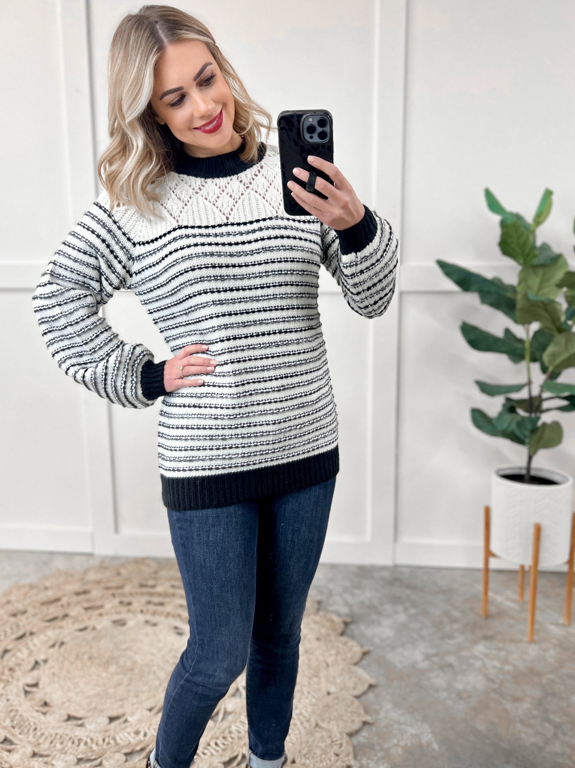 Soft Knit Sweater In Black & White With Silver Thread - Body By J'ne