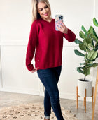 V Neck Knit Sweater With Side Button Detail In Red - Body By J'ne
