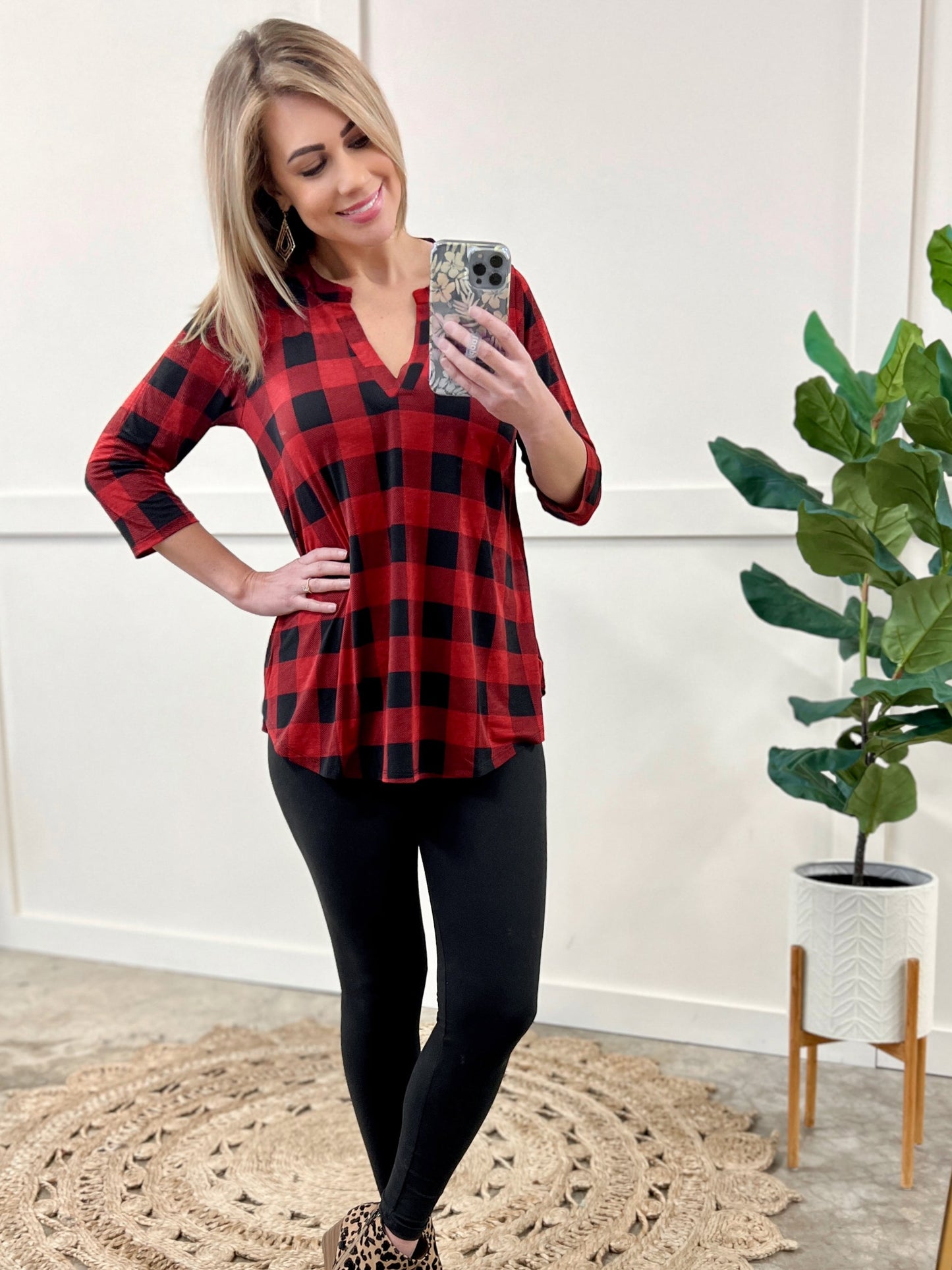 Stretchy Gabby Front Top In Red Buffalo Plaid - Body By J'ne