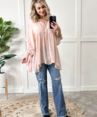 Tiered Bohemian Button Down Blouse In Soft Blush - Body By J'ne