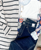 Knit Cardigan With Pockets In Beige & Charcoal Stripe - Body By J'ne