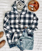 Checkered Plaid Sherpa Hoodie In Gray & White - Body By J'ne