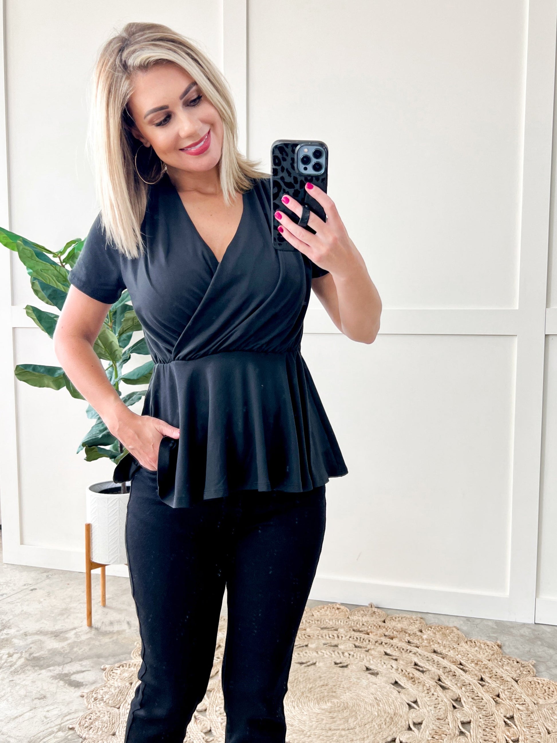 Peplum Surplice Top In Black - Body By J'ne