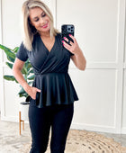 Peplum Surplice Top In Black - Body By J'ne