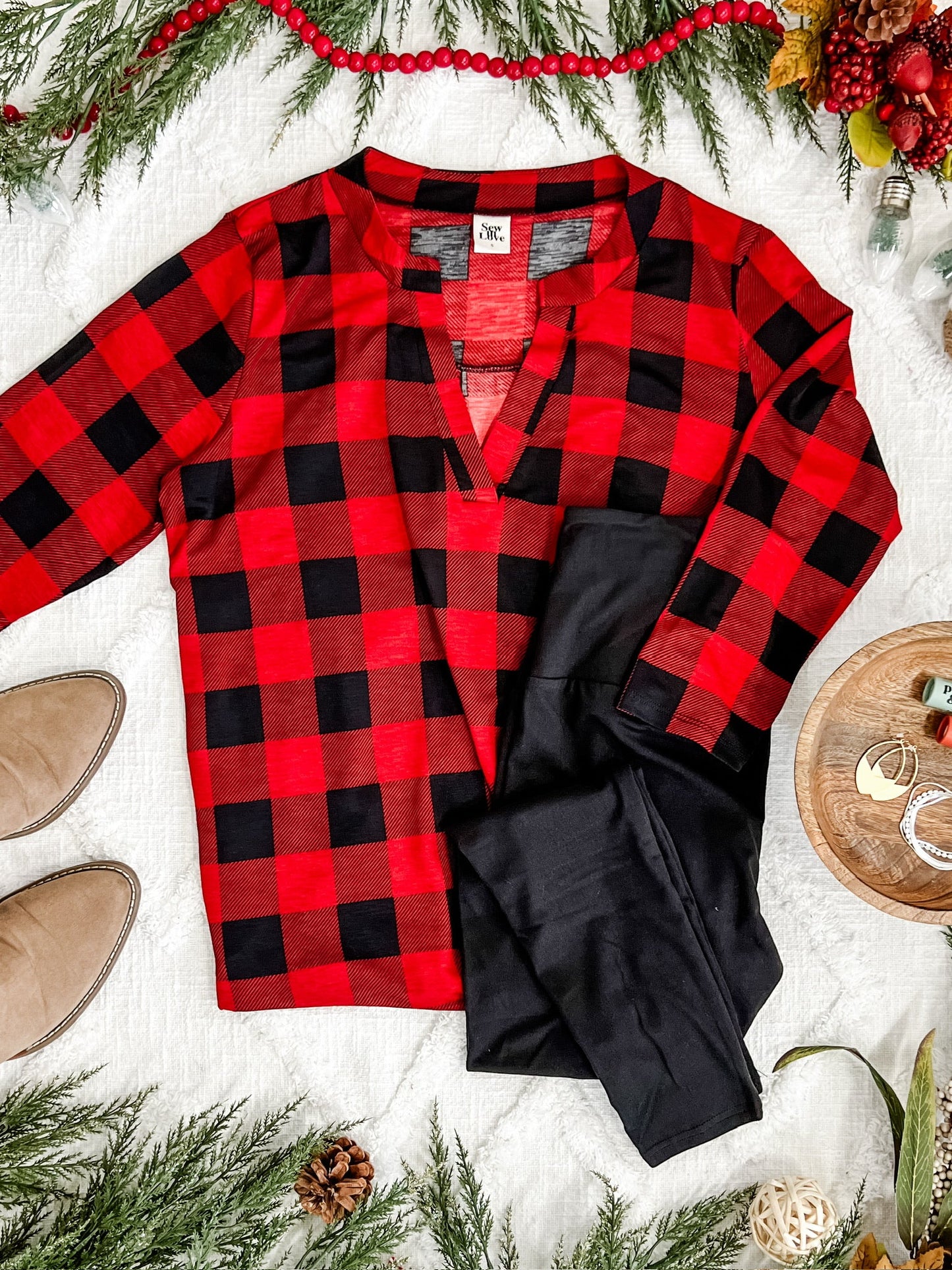 Stretchy Gabby Front Top In Red Buffalo Plaid - Body By J'ne