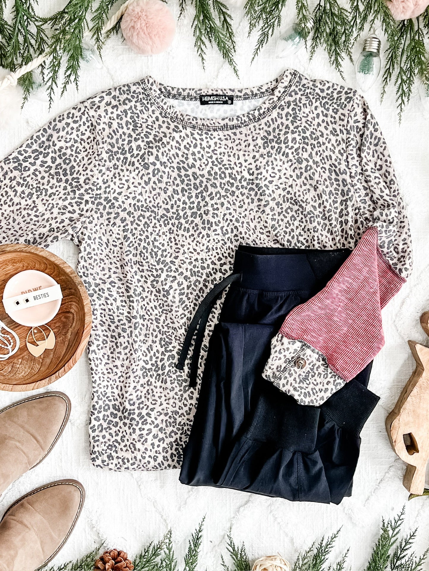 Button Sleeve Top In Burgundy & Leopard - Body By J'ne