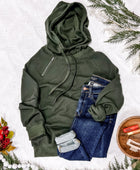 Thermal Pullover Hoodie With Zipper Detail In Olive - Body By J'ne