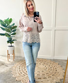 Button Down Crochet Hem Top In Soft Taupe - Body By J'ne