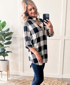 Gabby Front Tunic Top With Button Sleeve Detail In Black & White Plaid - Body By J'ne