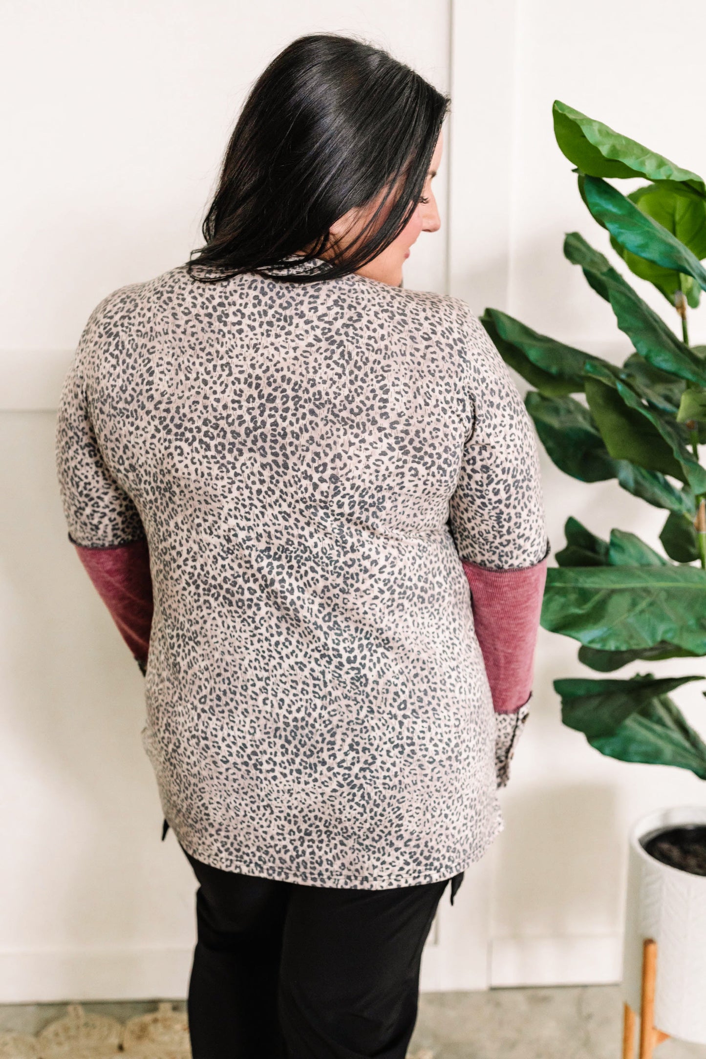 Button Sleeve Top In Burgundy & Leopard - Body By J'ne