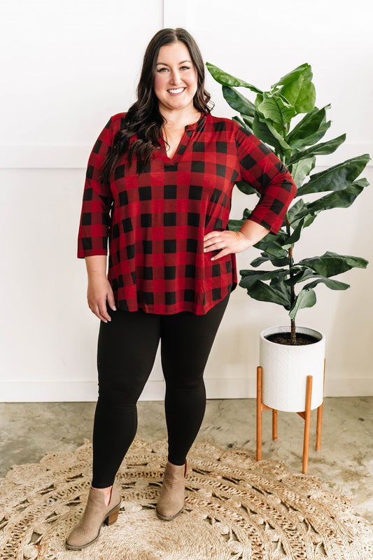 Stretchy Gabby Front Top In Red Buffalo Plaid - Body By J'ne