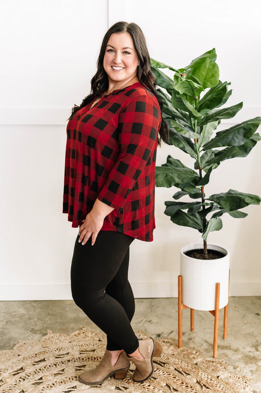 Stretchy Gabby Front Top In Red Buffalo Plaid - Body By J'ne