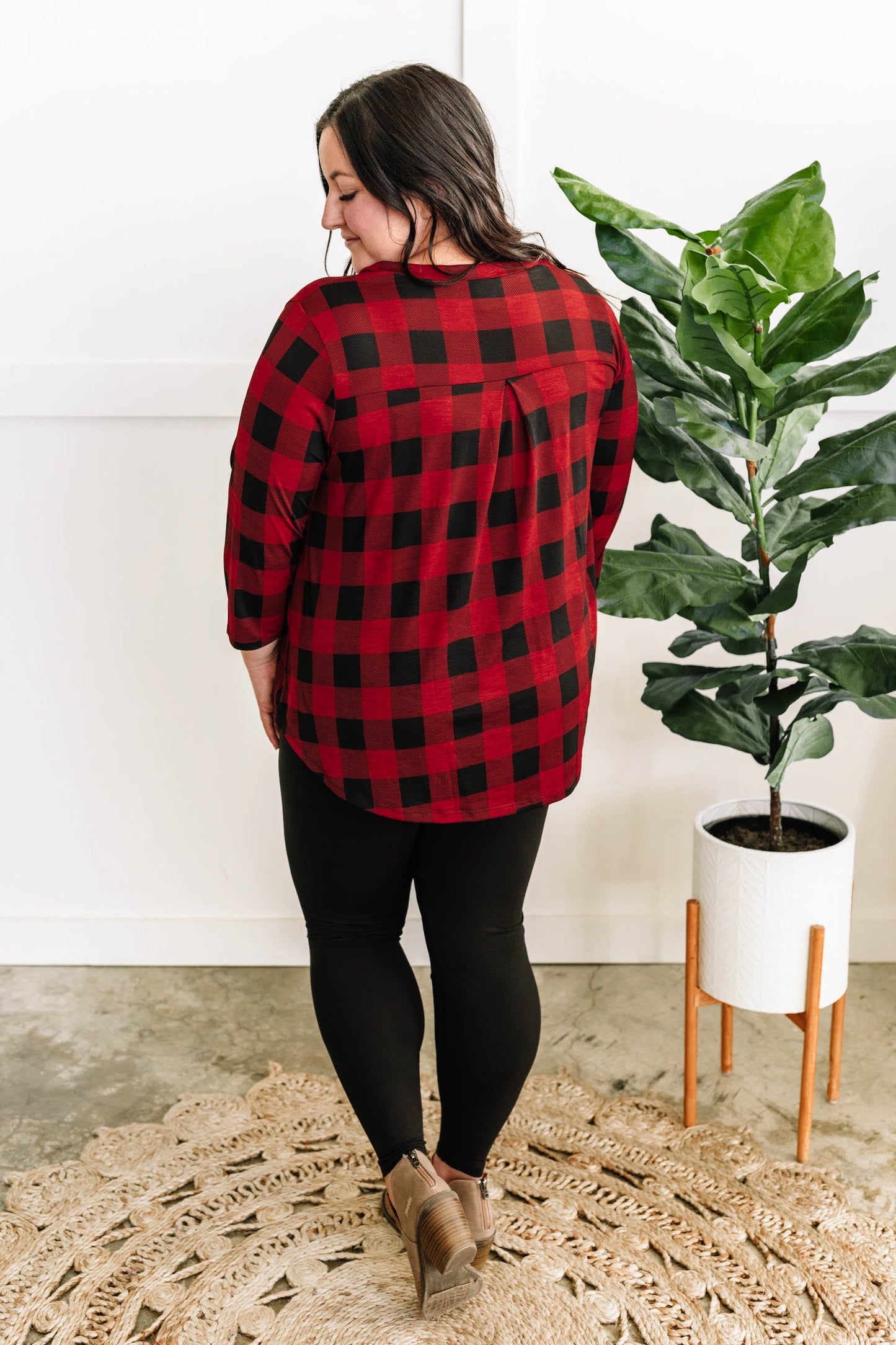 Stretchy Gabby Front Top In Red Buffalo Plaid - Body By J'ne