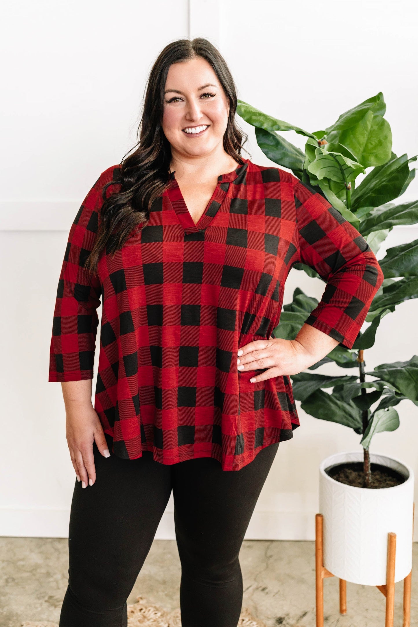 Stretchy Gabby Front Top In Red Buffalo Plaid - Body By J'ne