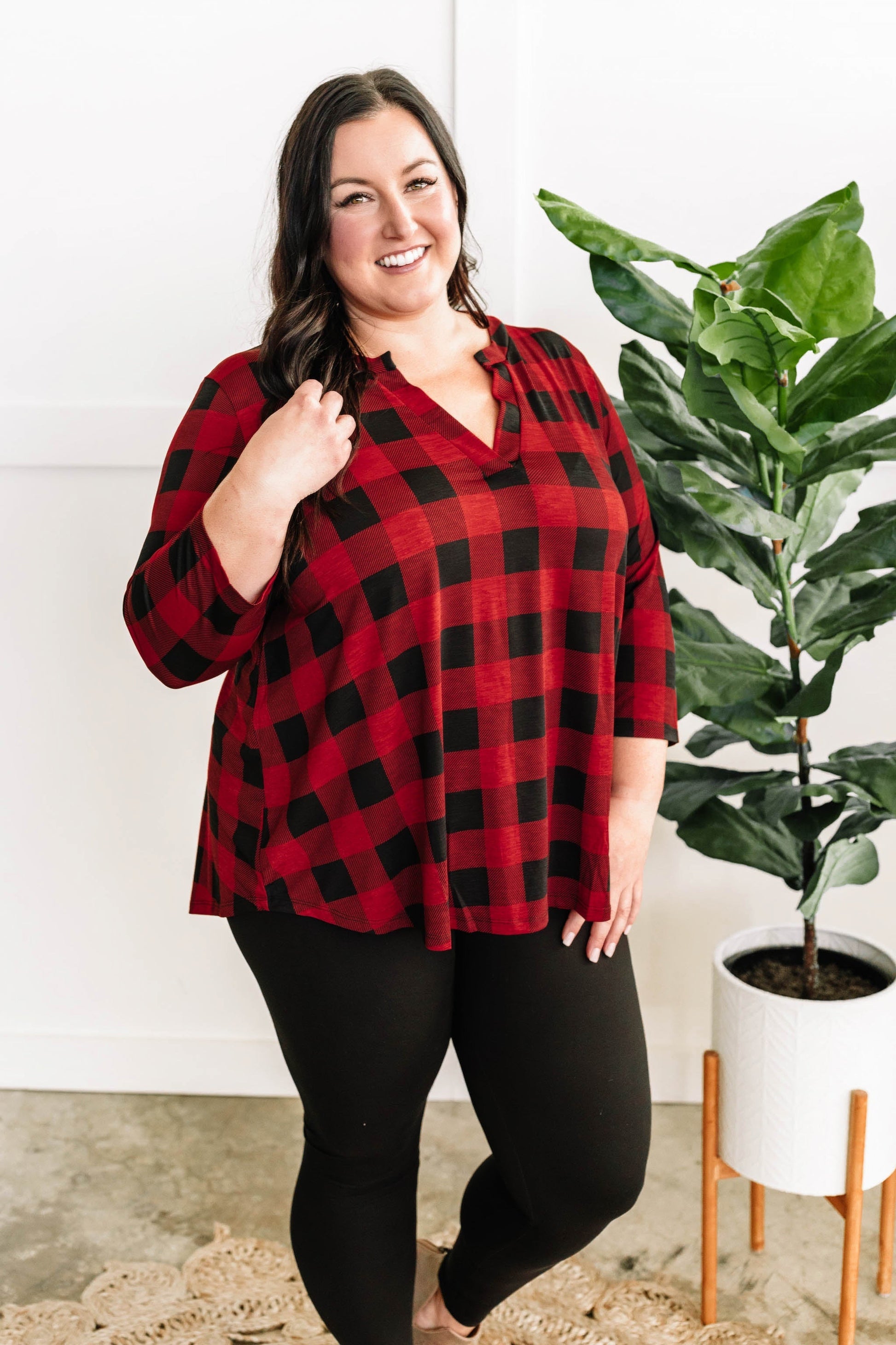 Stretchy Gabby Front Top In Red Buffalo Plaid - Body By J'ne