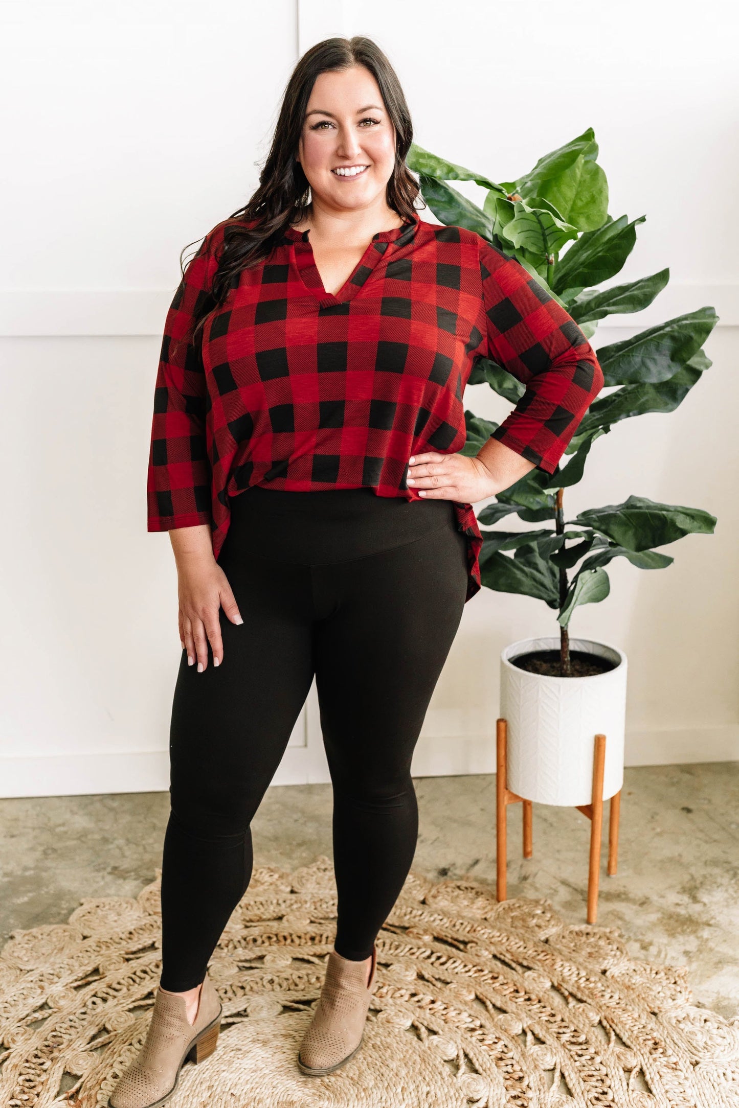 Stretchy Gabby Front Top In Red Buffalo Plaid - Body By J'ne