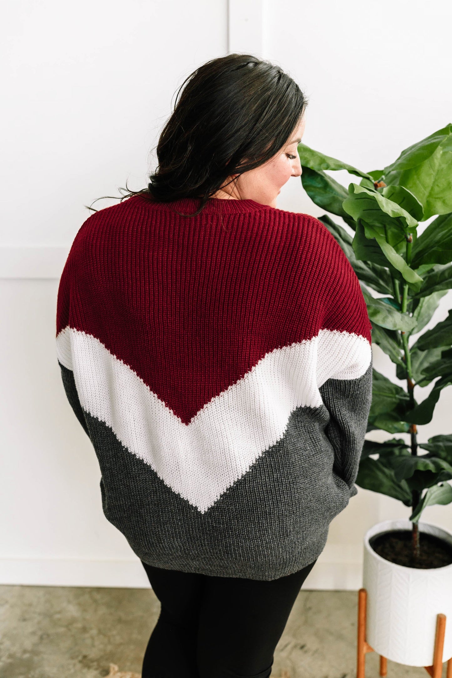 Cozy Knit Sweater In Burgundy White & Grey Chevron - Body By J'ne