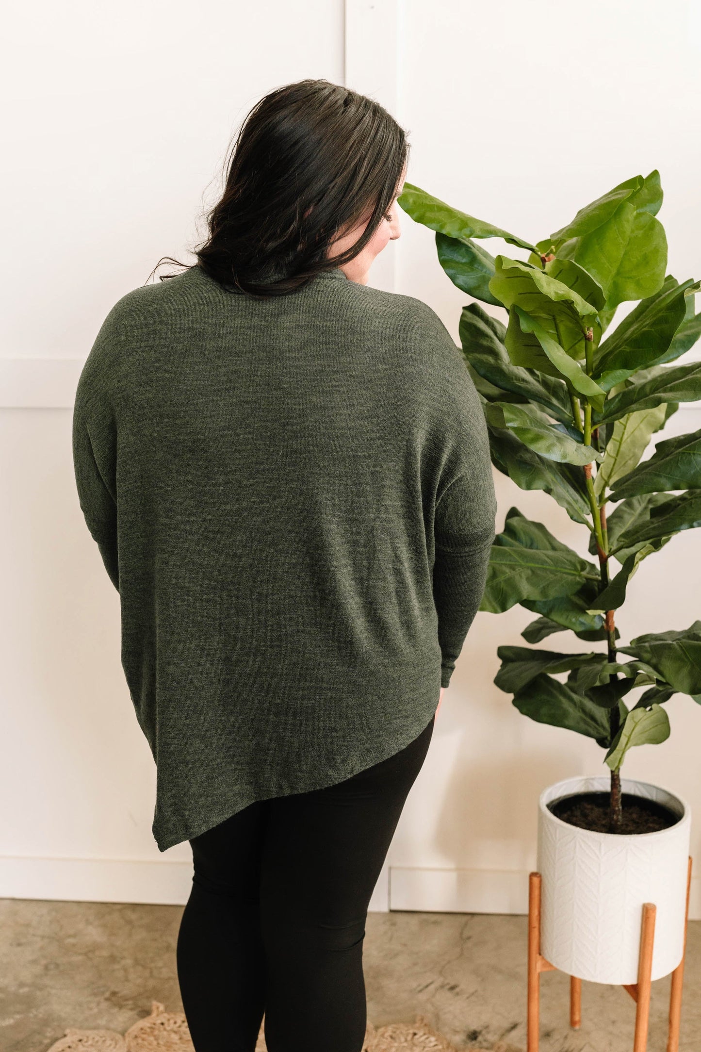 Mock Neck Top With Handkerchief Hem Detail In Spruce - Body By J'ne