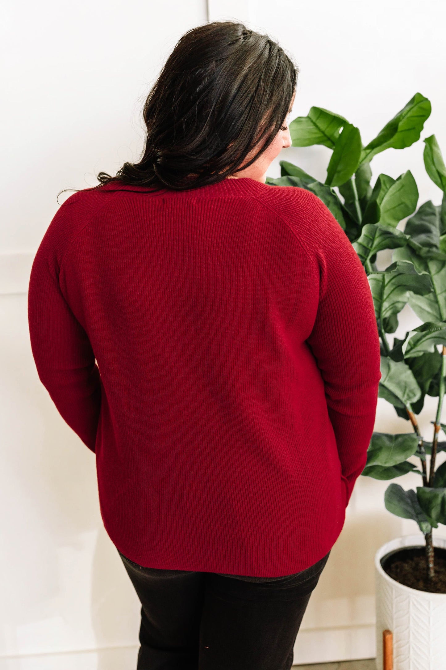 V Neck Knit Sweater With Side Button Detail In Red - Body By J'ne