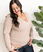 Lace Up Long Sleeve Bodysuit In Taupe - Body By J'ne