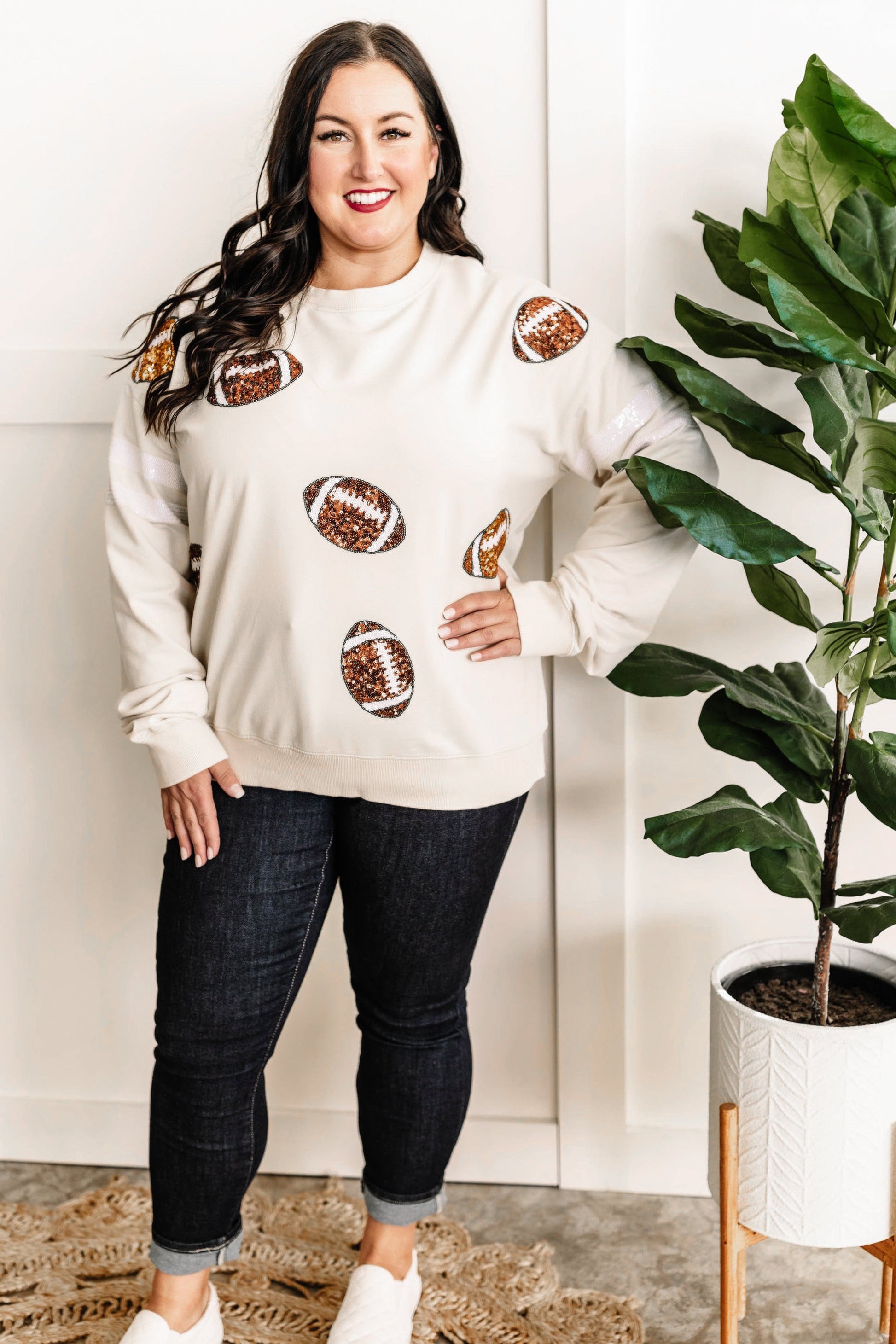 Pullover Sweatshirt In Football Sequins - Body By J'ne