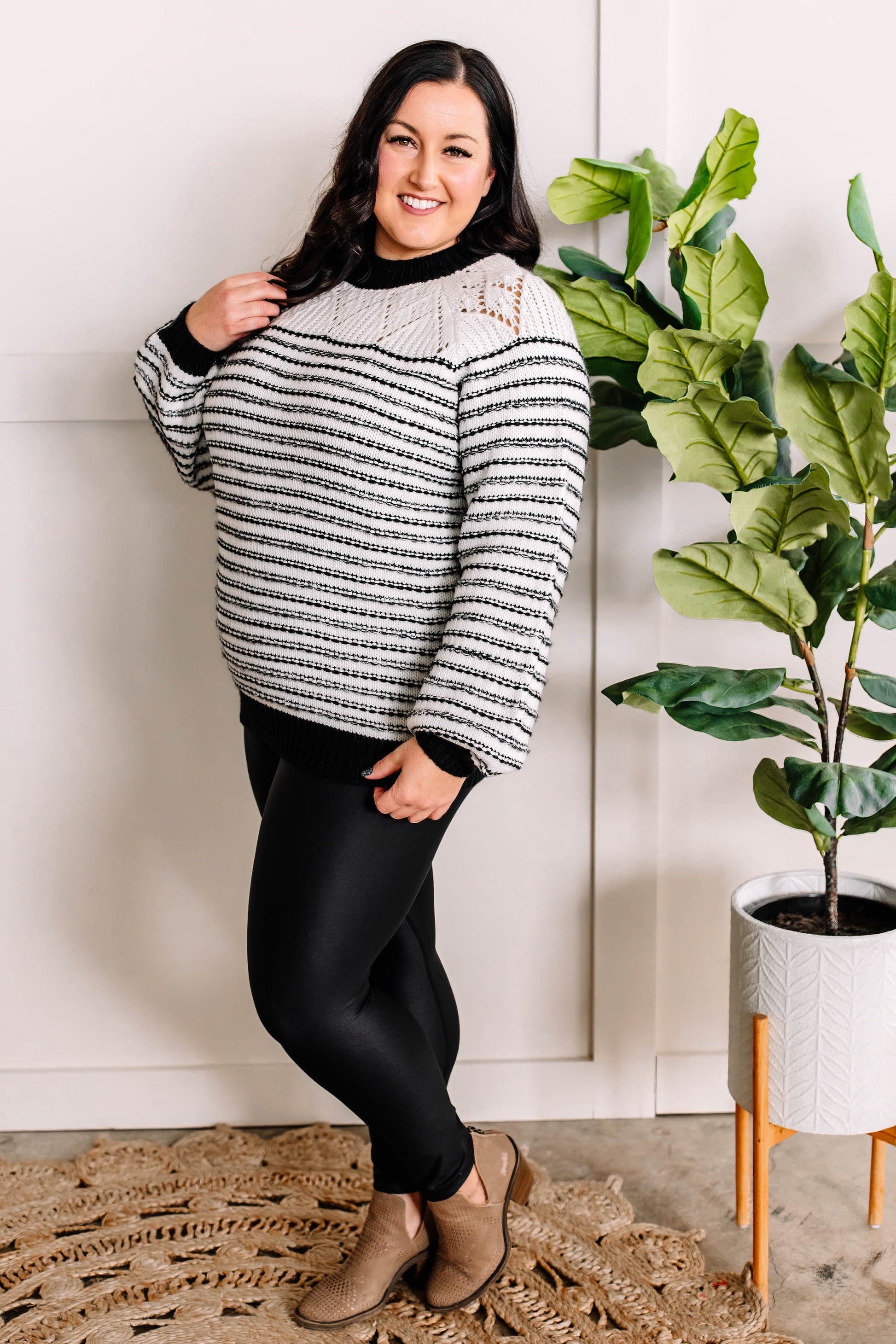 Soft Knit Sweater In Black & White With Silver Thread - Body By J'ne