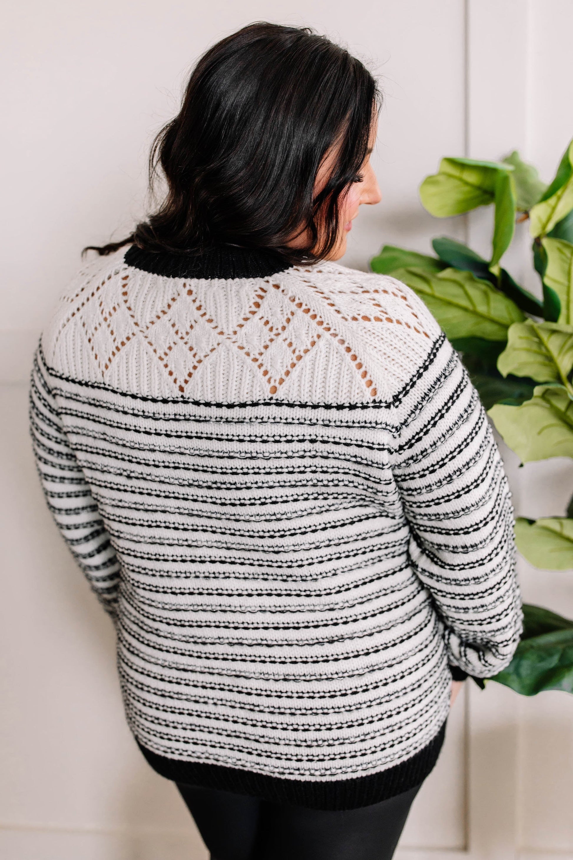 Soft Knit Sweater In Black & White With Silver Thread - Body By J'ne