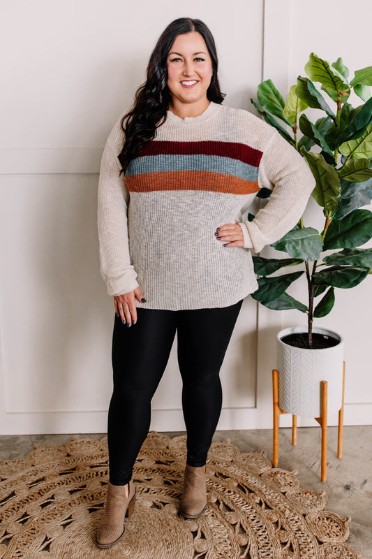 Team Player Sweater In Wine, Blue & Copper Stripes - Body By J'ne