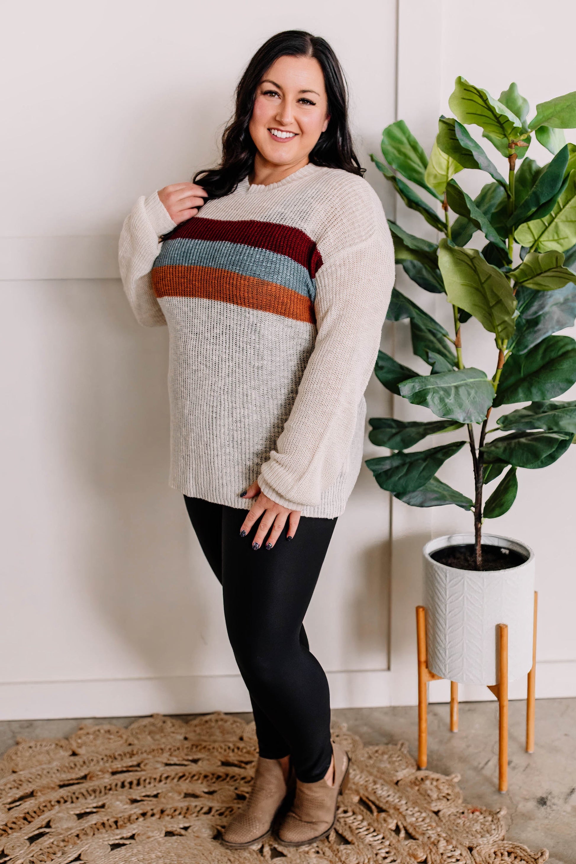 Team Player Sweater In Wine, Blue & Copper Stripes - Body By J'ne