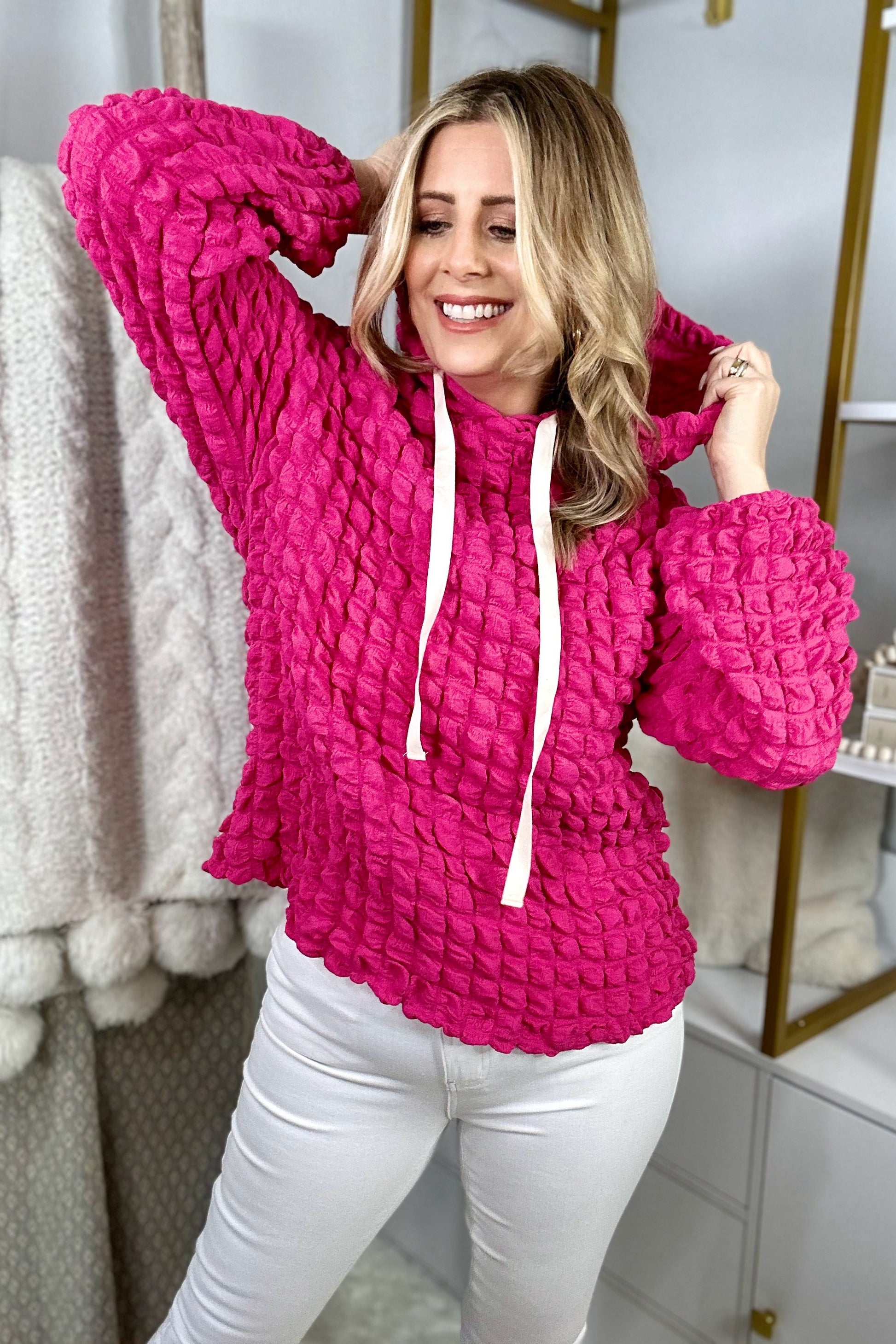 Rose Bubble Textured Waffle Hoodie - Body By J'ne
