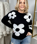 Black Big Flower Pattern Knit Sweater - Body By J'ne