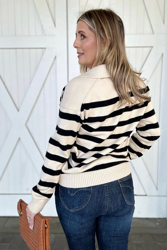 Top Pick Striped Sweater,Beige - Body By J'ne