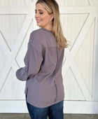 Exposed Seam Patchwork Bubble Sleeve Waffle Knit Top, Gray - Body By J'ne